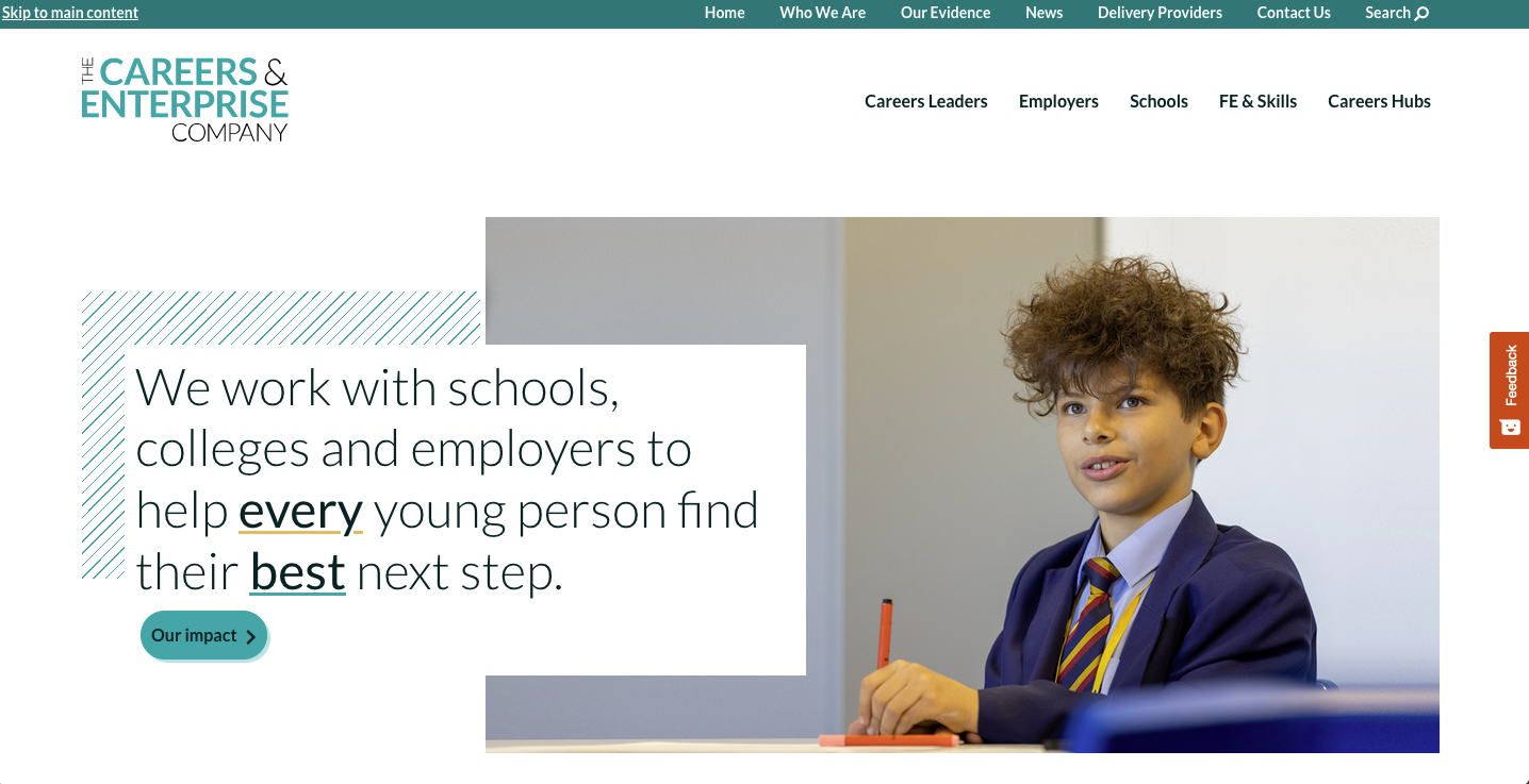 image of the careers and enterprise company website