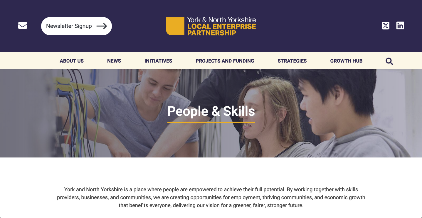 york and north yorkshire local enterprise partnership website page on people and skills