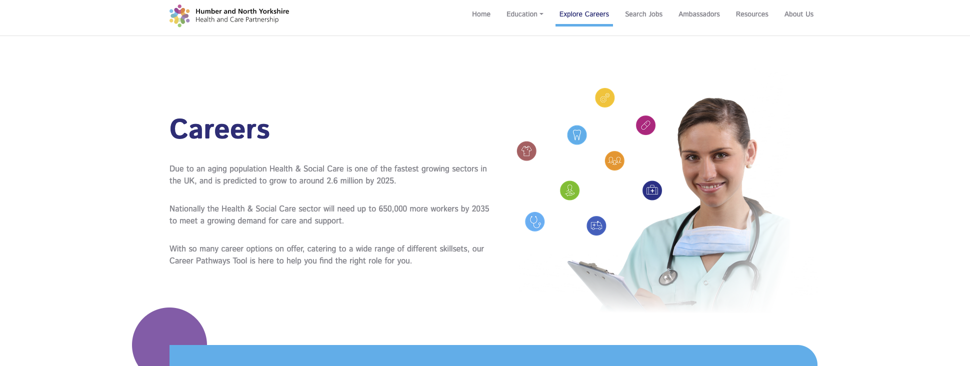 screenshot humber and north yorkshire health and care partnrship website page on careers