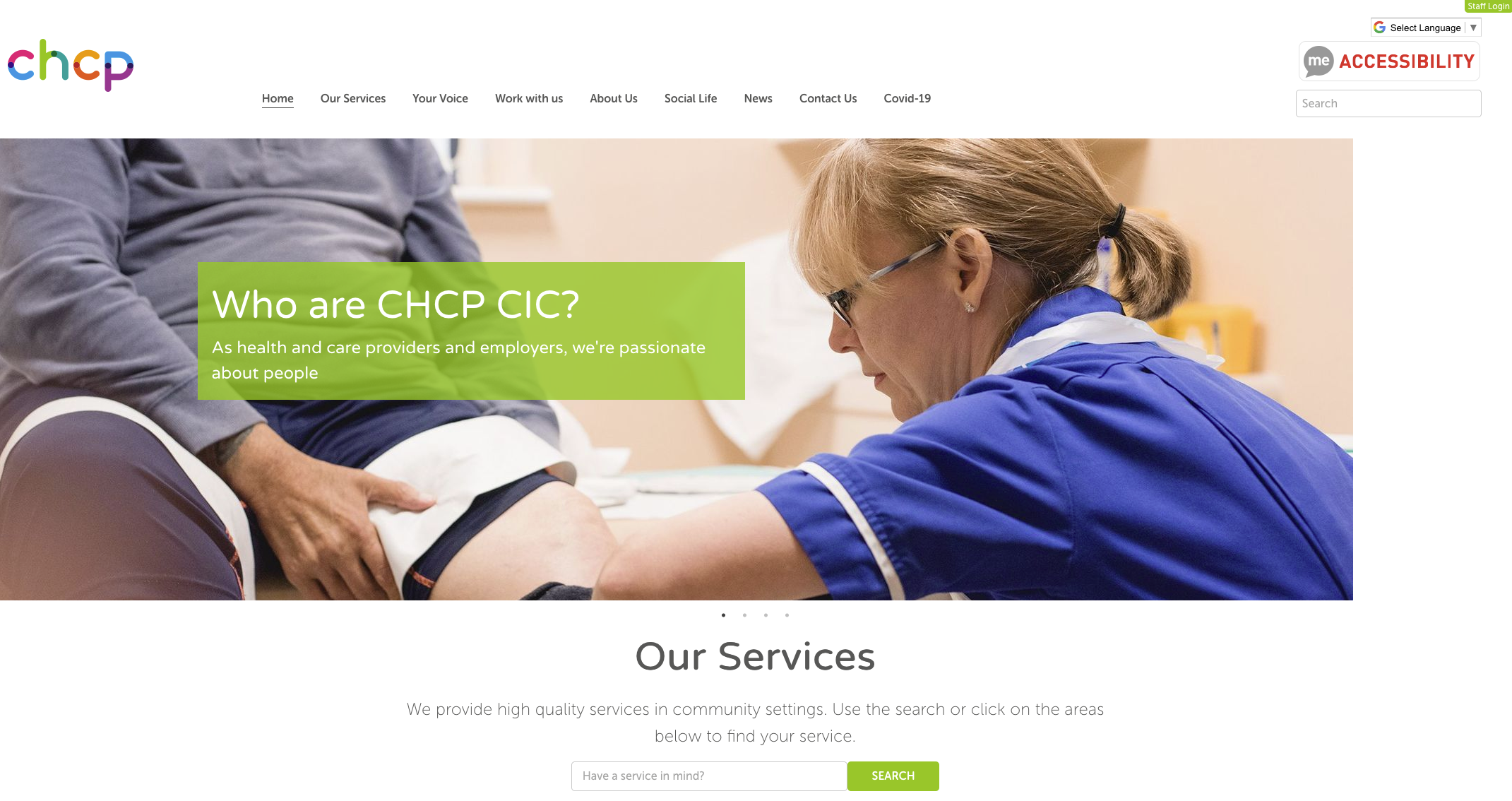screenshot of the CHCP CIC website