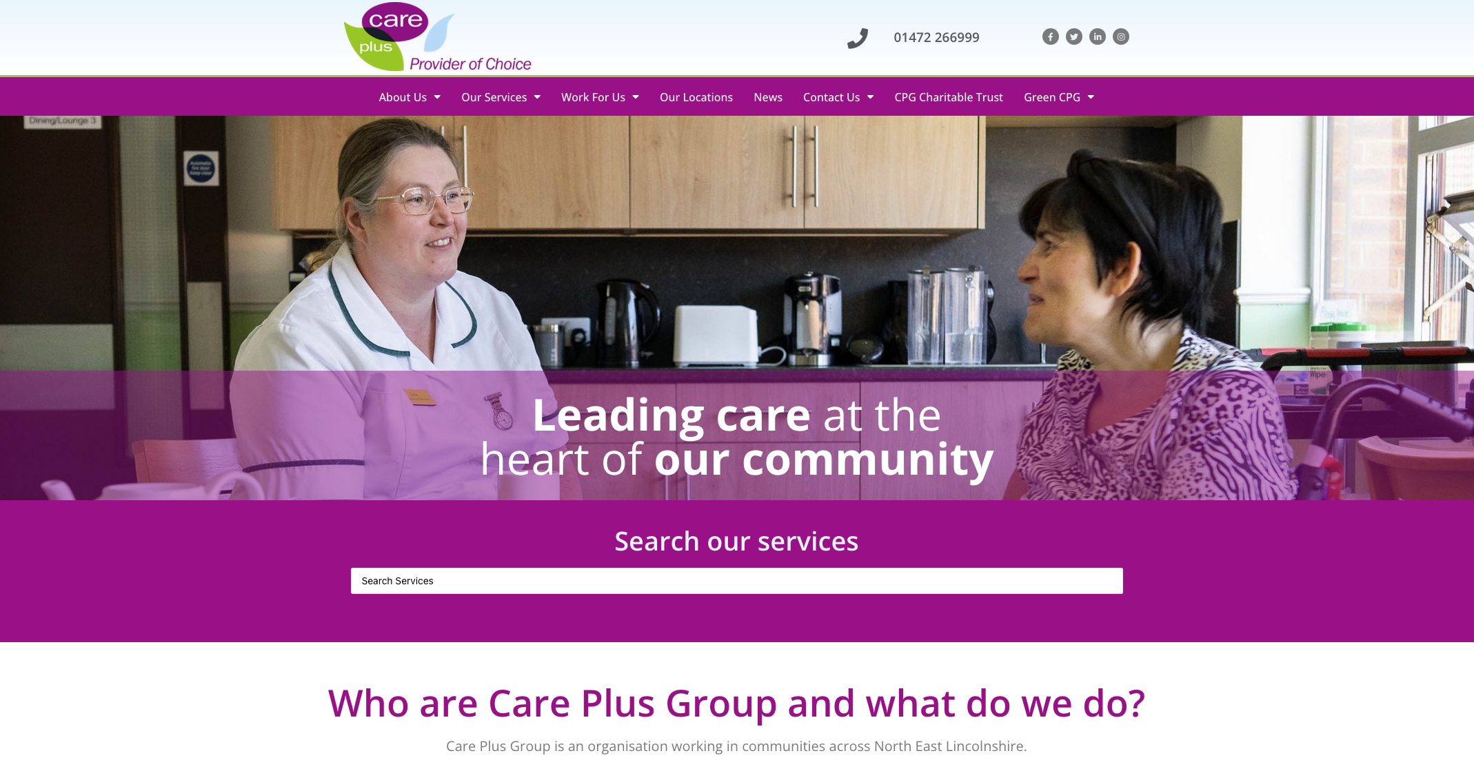 screenshot of front page of care plus