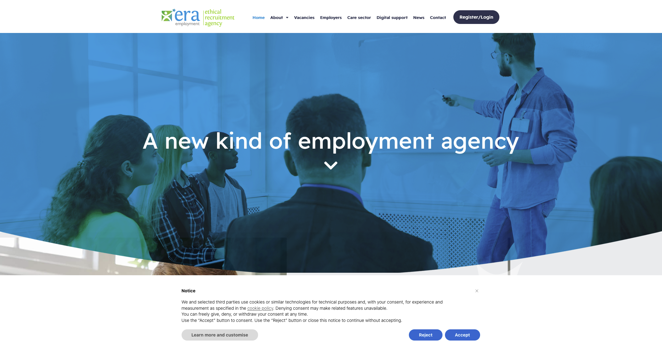 screenshot of the ethical recruitment agency home page