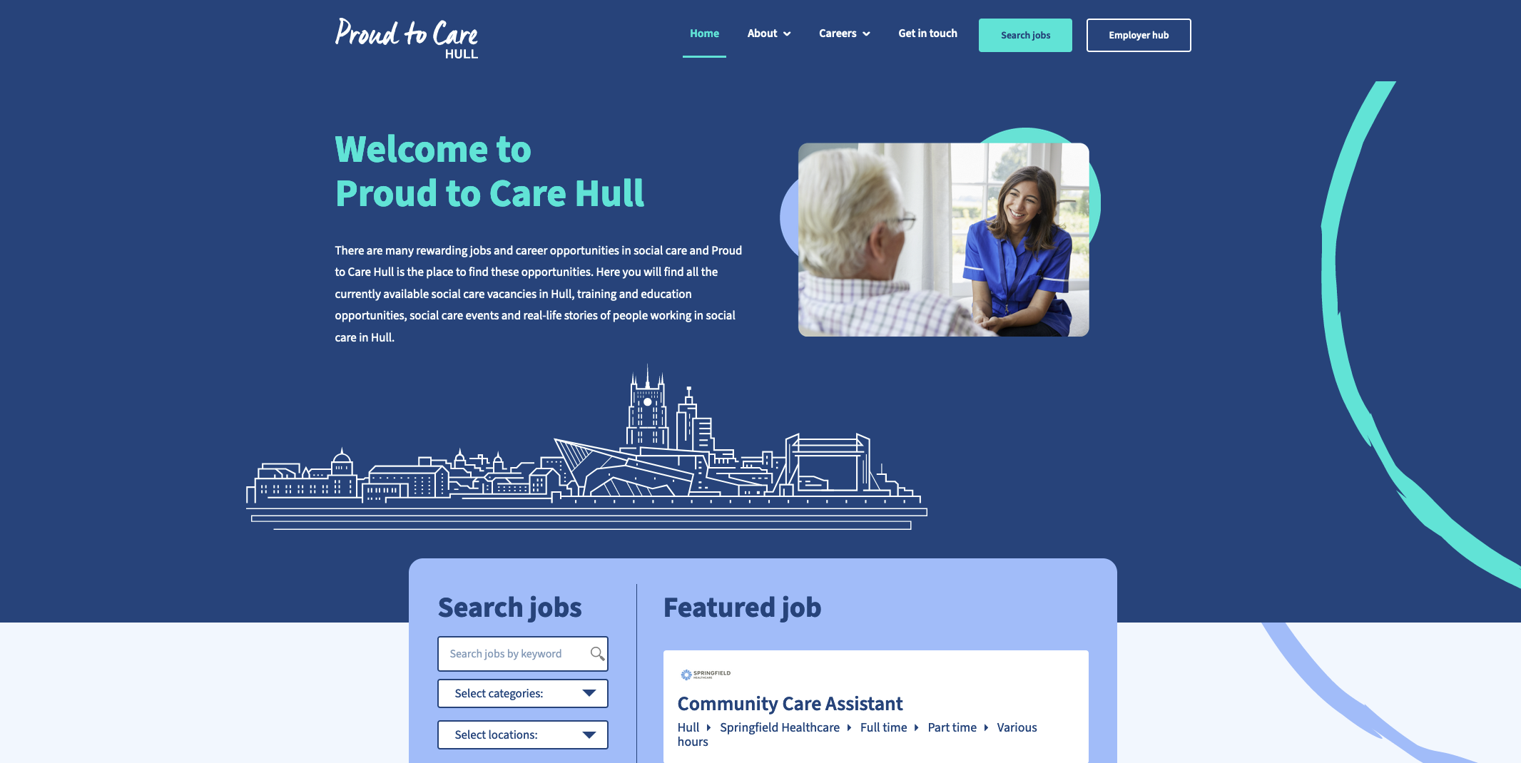 screenshot of front page of pround to care hull website