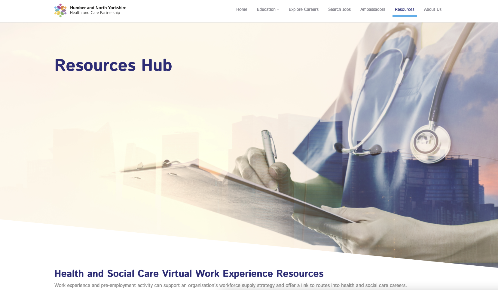 image of health and social care work experience resource hub